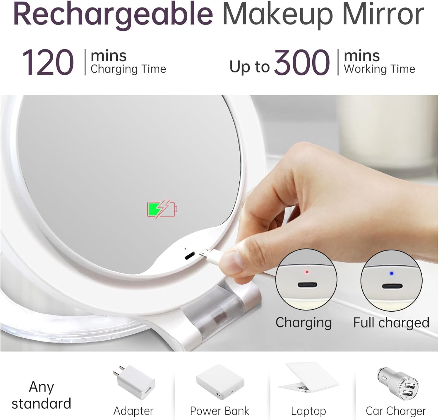 Famihomii Lighted Makeup Mirror, 30X Magnification for Precise Detail & 3 Color Dimmable Lights, Rechargeable Portable Travel Mirror with Long-Lasting 4000mAh Battery for Makeup, Skincare, Eyebrows