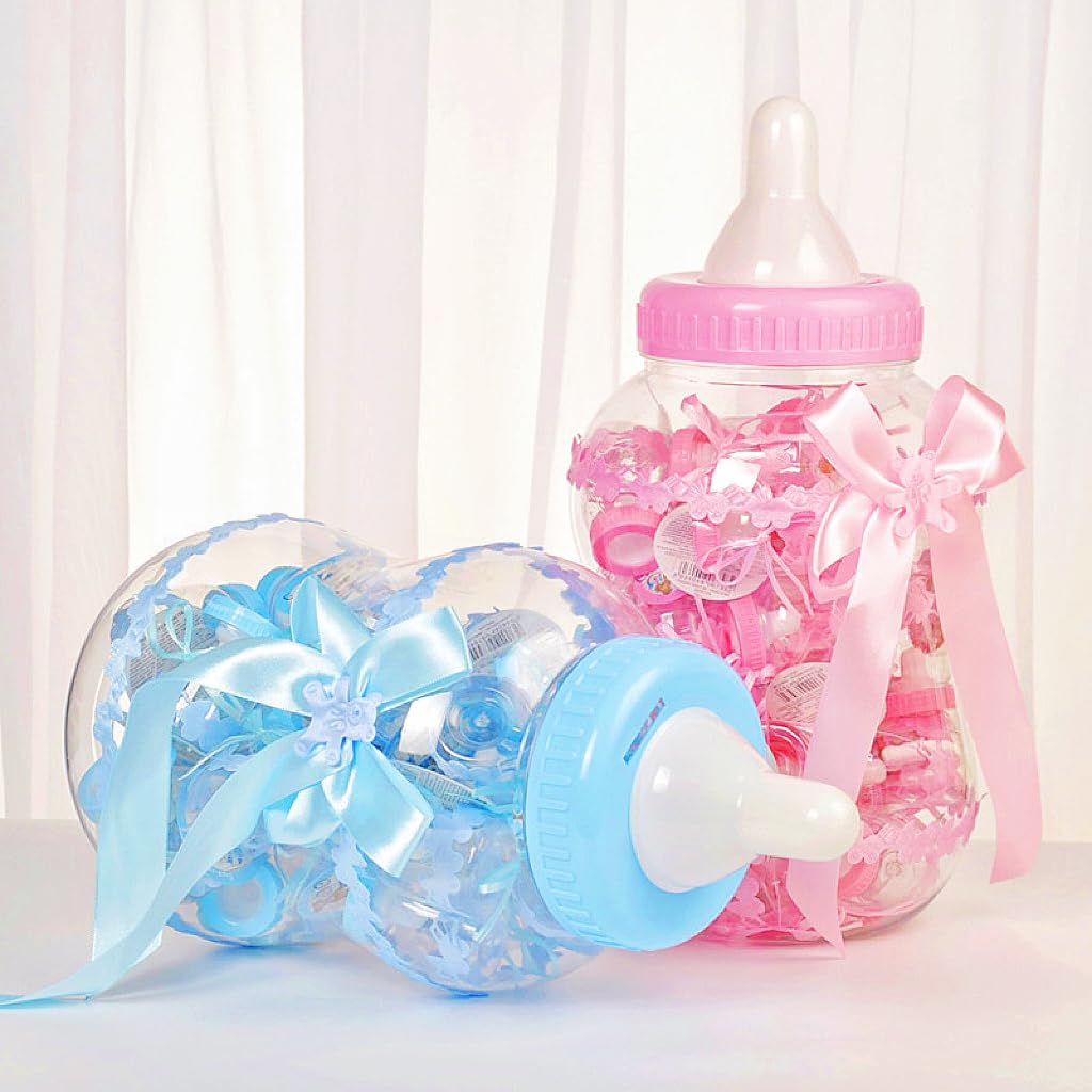 MINGZE 24pcs Candy Bottle Baby Shower, Mini Gift Box Fillable Feeder Style  with Bear for Party Favors Holy Communion Supplies Boy Girl Newborn Infant