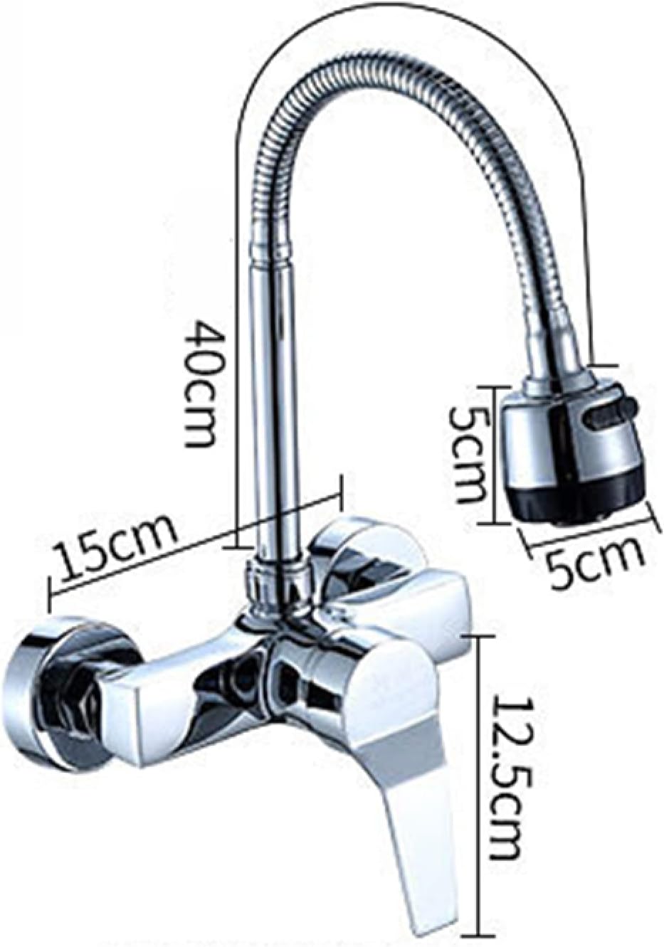 Wall Mounted Kitchen Faucet,2 Types of Water Outlet Modes,Swivel Spout Brass,Mixed Hot and Cold,Single Handle