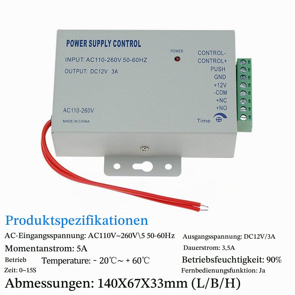 FTSTech RFID-Sicherheitsset mit 125 kHz Eigenständigem Tastenfeld + Elektrischem Schloss + Netzteil + Ausgangstaste + 10 Schlüsselanhänger + 10 weiße Karten (Elektrisches Fallbolzen-Set)