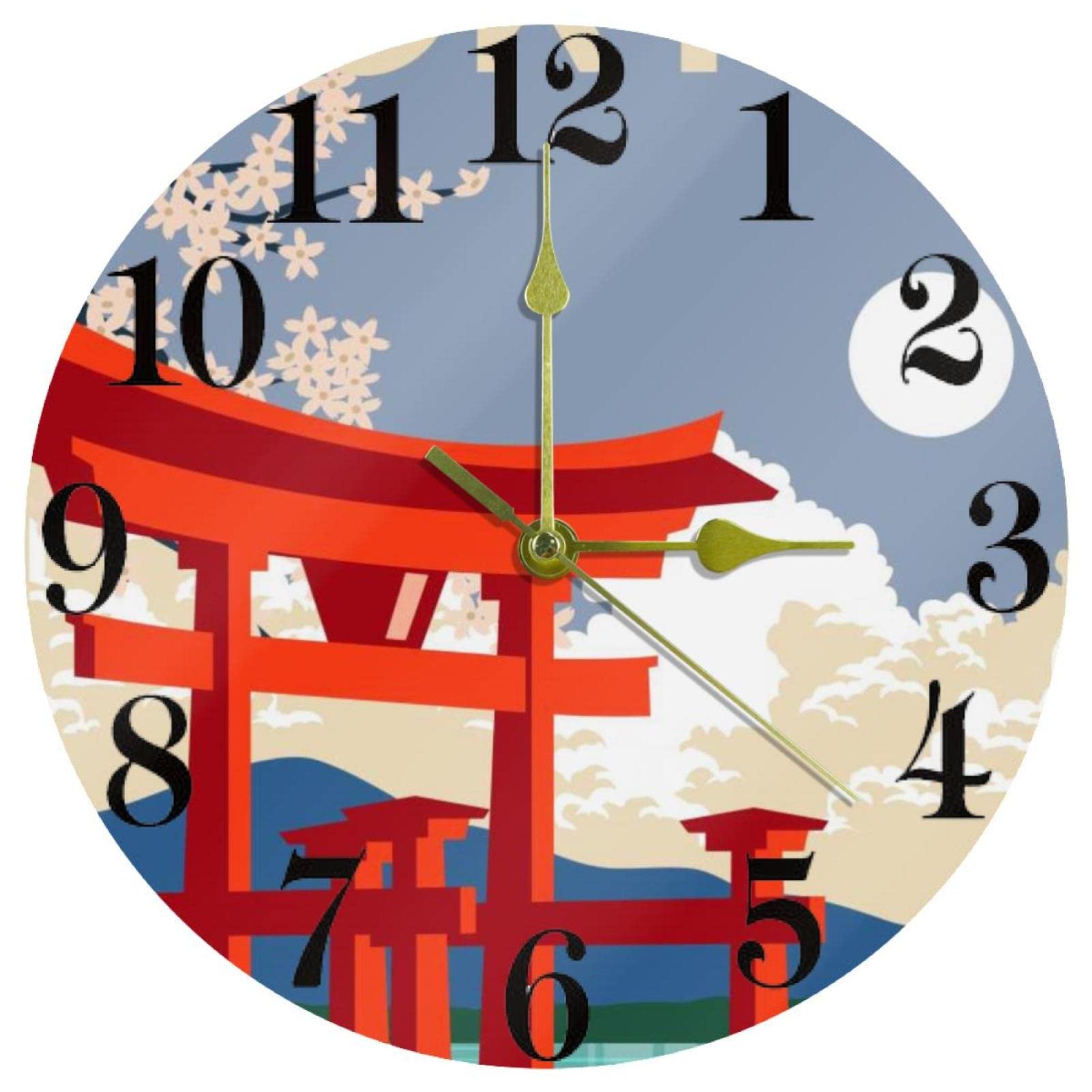 Horloge murale japonaise 25,4 cm silencieuse à quartz noire pour cuisine et bureau