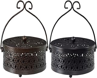 2 Pieces Mosquito Coil Holder Retro Portable Hanging Incense Burner Holder with Handle Round Fireproof Incense Holder for Home Camping Indoor Outdoor Patio
