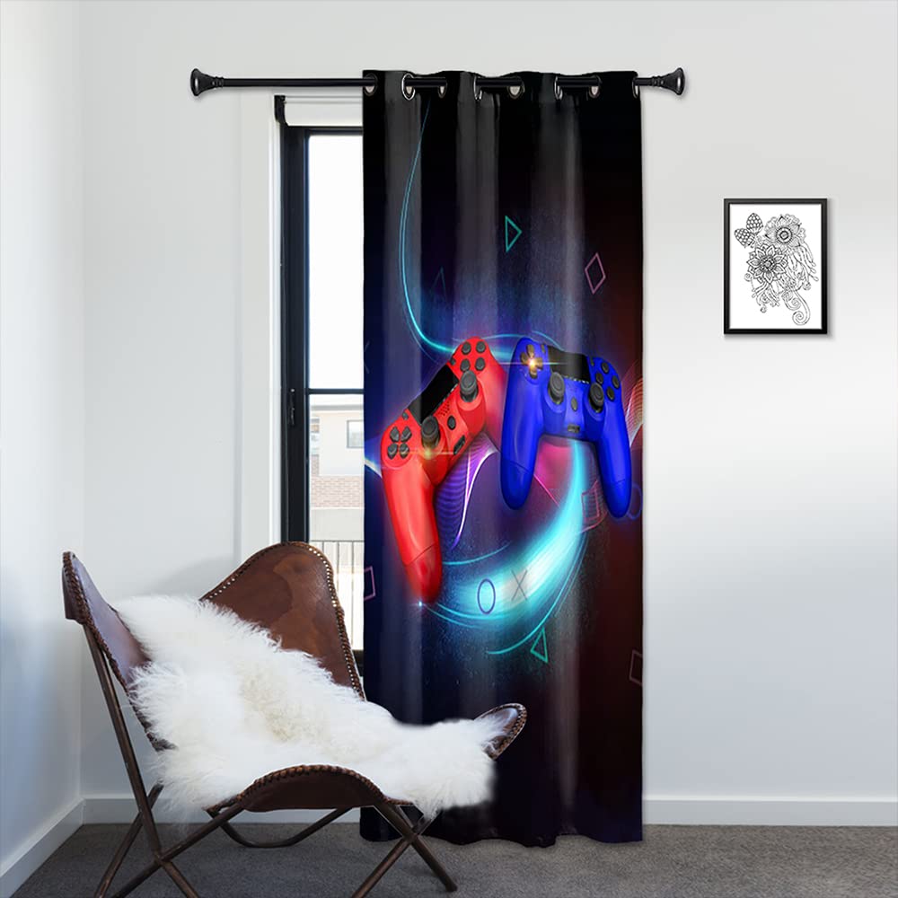 YONGFOTO 107x215cm Gamer Curtains for Boys Gaming Room Video Game Fluorescence Gamepad Controller Blackout Window Drapes with Eyelet for Youth Kids Bedroom 1 Panel - Image 2