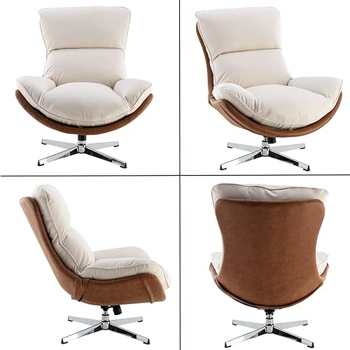 Miniatura 16 de HEAH-YO Silla giratoria decorativa, moderna silla de sala de estar con respaldo, silla de lectura tapizada de lino sin brazos para dormitorio,