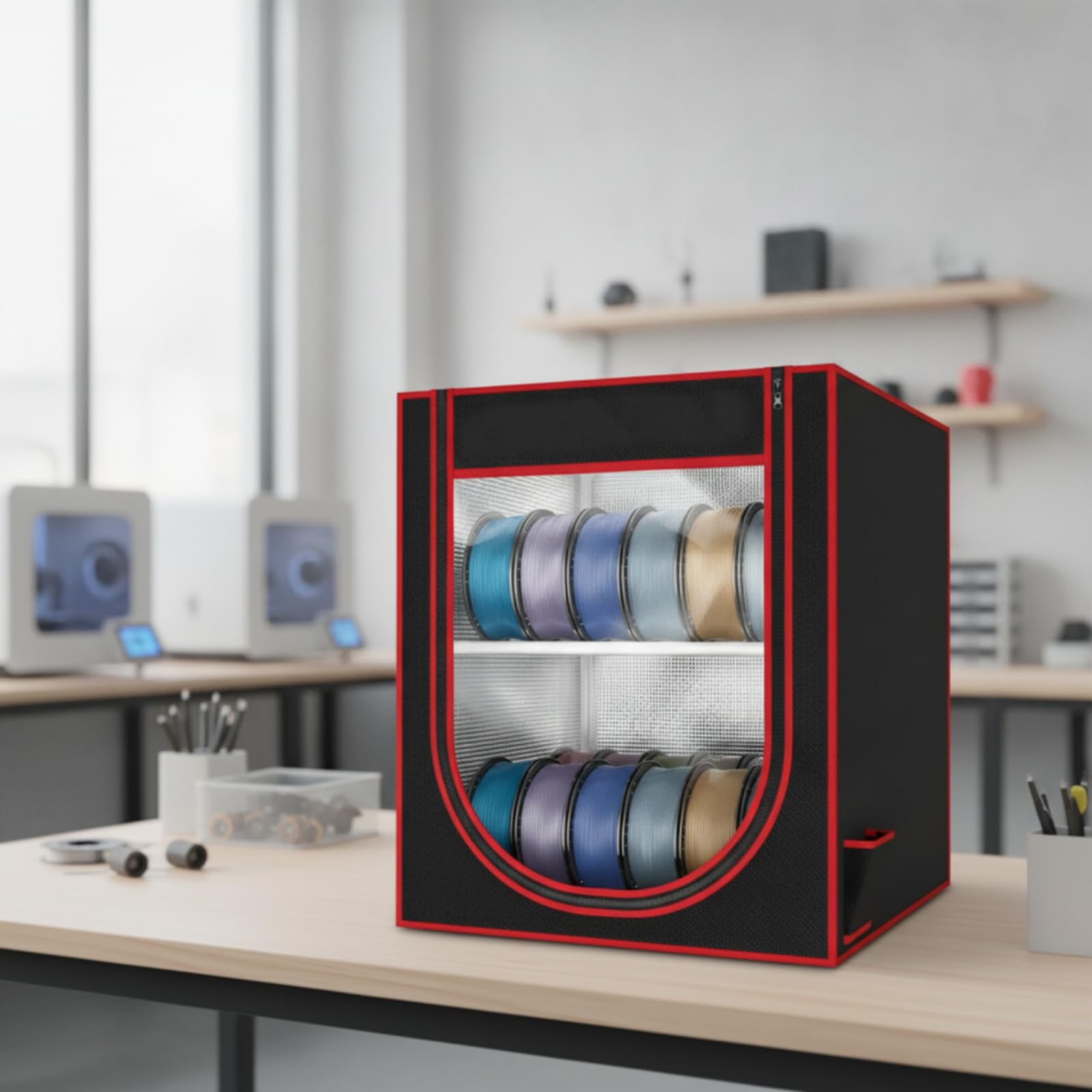 Filament-Aufbewahrungsbox mit Sichtfenster staubdicht Spulenbox mit Deckel feuchtigkeitskontrolliert Aufbewahrungsbox für Maker, Hobbyraum, Blau
