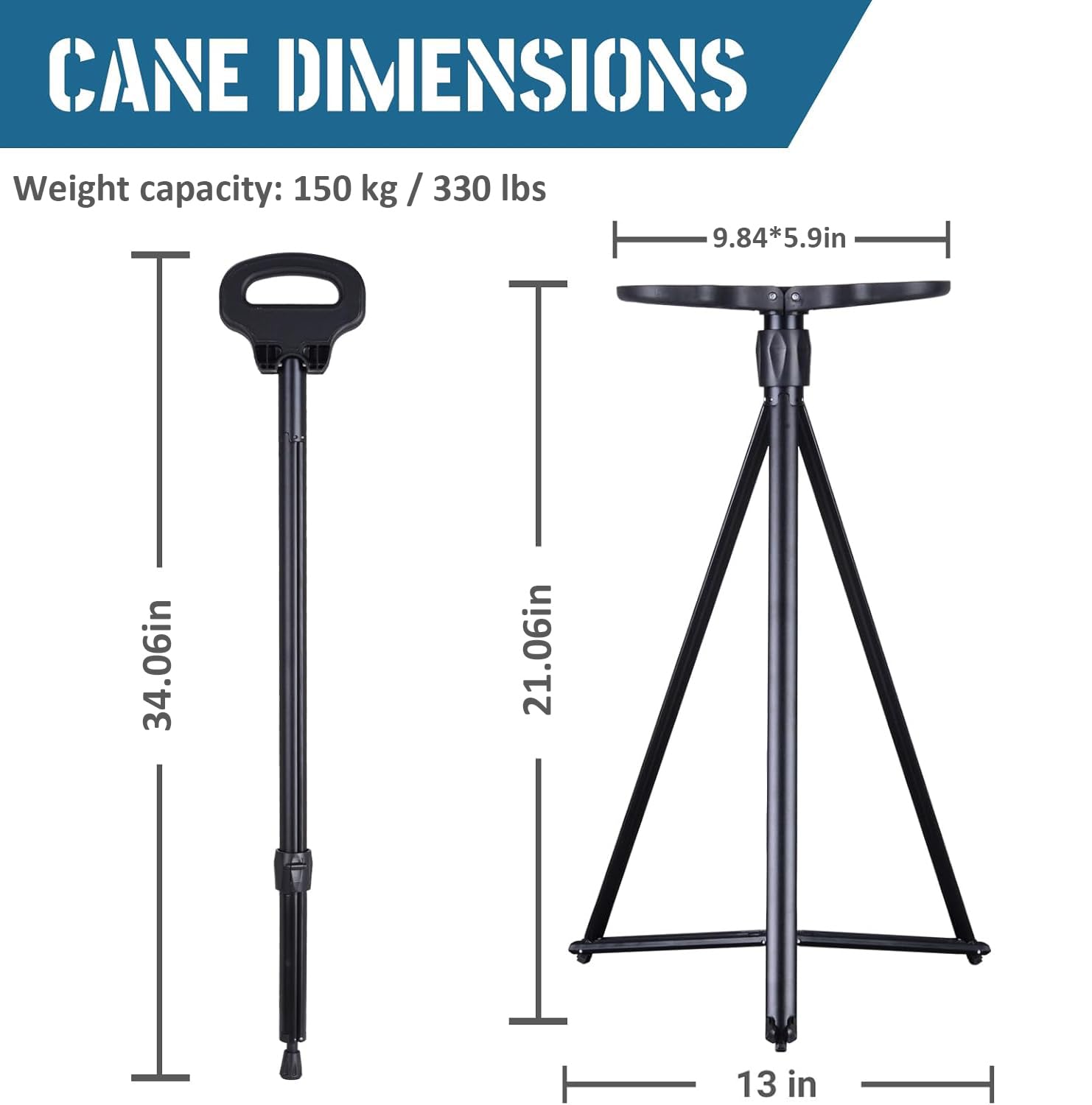 Bastón con Asiento Plegable, Baston Silla Plegable 2 en 1, Silla Baston con Bolsa de Transporte, Bastón de Caminar Muletas Carga Máxima 150 Kg, para Personas Mayores y Adultos