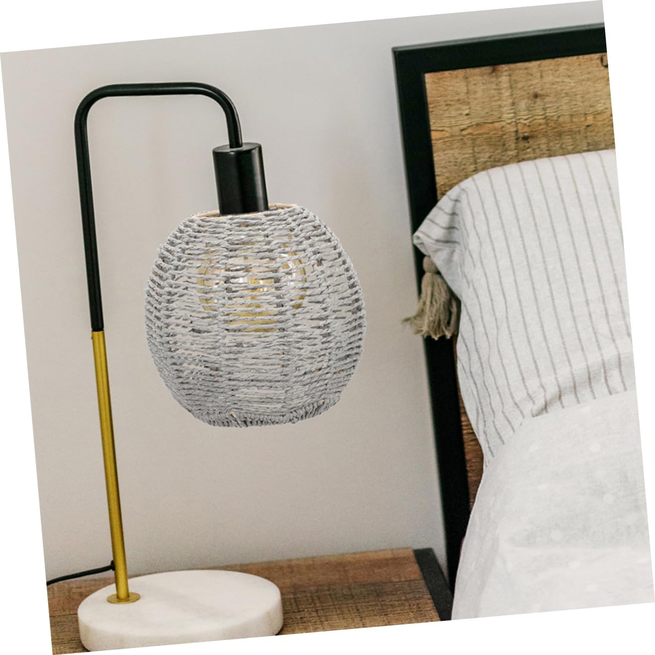 Lurrose 2pcs Woven Lamp Shade for Rustic Pendant Light Fixture Imitation Rattan Ceiling Light Cover for Home Restaurant Bar and Hotel Decor Gray