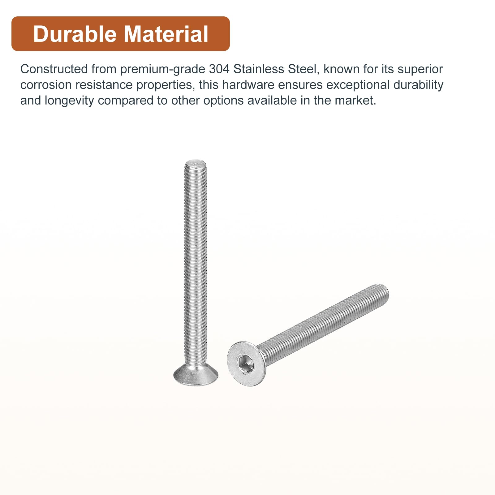 DTGN M8-1.25 x 80mm Flat Head Socket Cap Screws, 10 Pack 304 Stainless Steel Hex Socket Flat Head Screws, Full Thread - Image 3