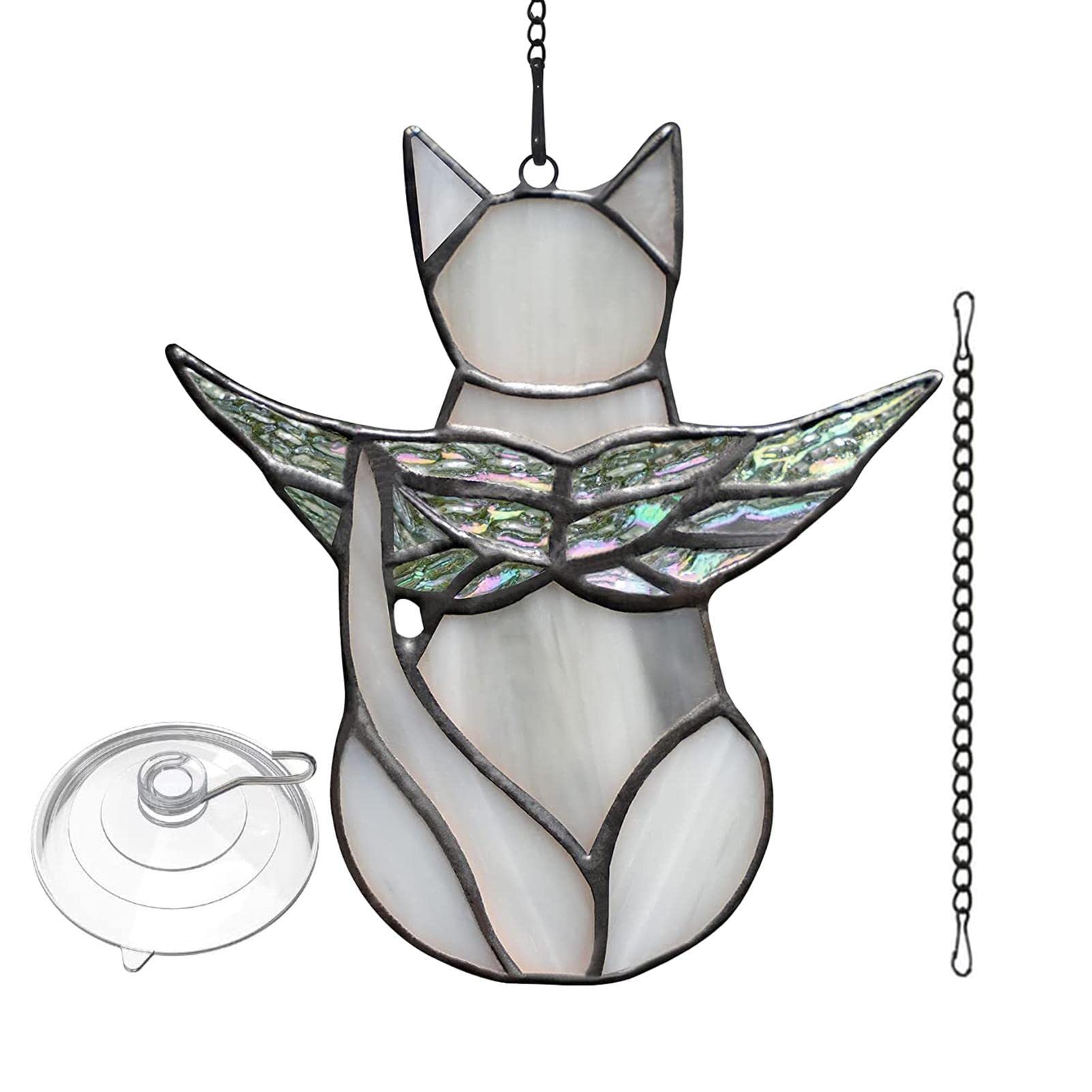 Veeteah F Cat Memorial, Pet Memorial Gifts Ornament, Stained Glass Angel Wings Cat Decorations Or Cat Lovers, 2D Pet Memorial Gifts