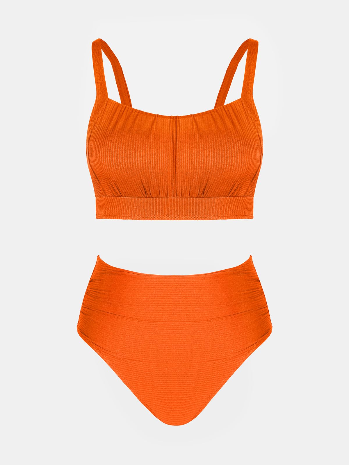 CUPSHE Damskie zestawy bikini dwuczęściowy strój kąpielowy z wysokim stanem kwadratowy dekolt regulowane paski marszczone