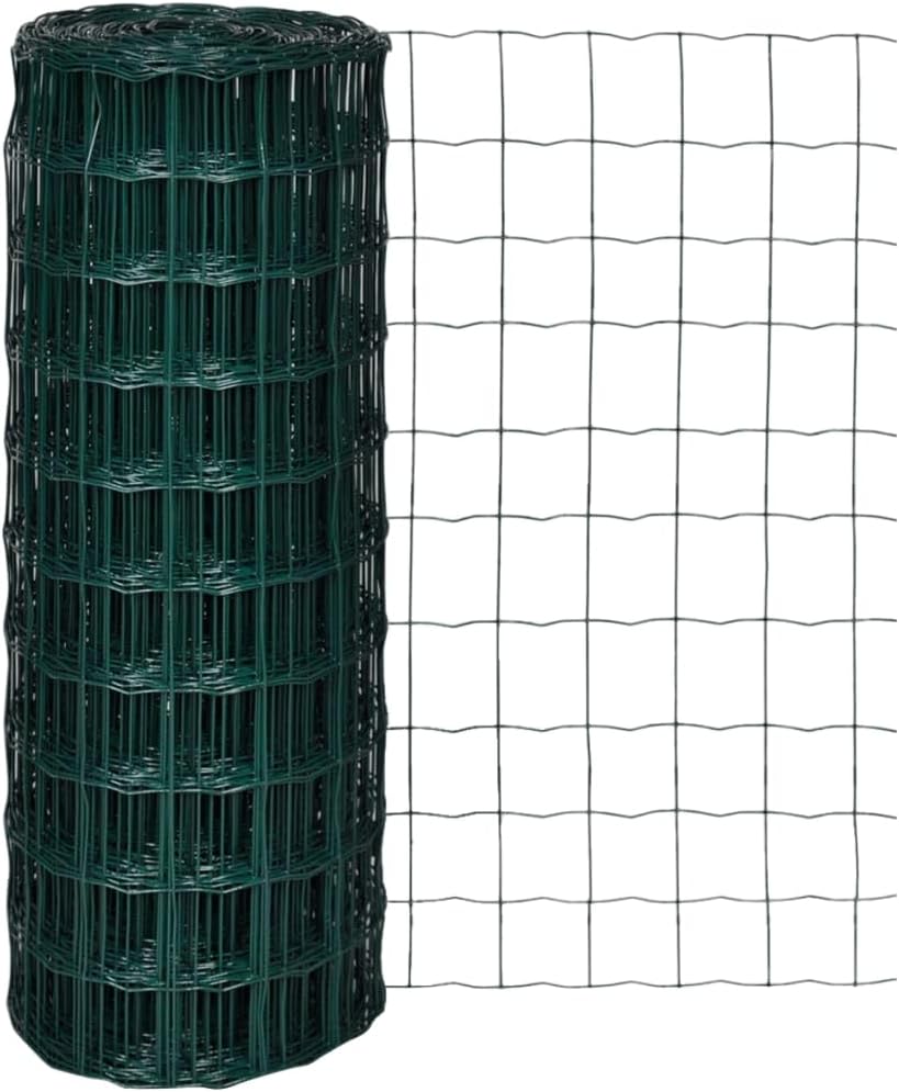 vidaXL Fence, Barrier Fence for Outdoor Garden Patio Yard Landscape, Metal Fence for Poultry, Wire Mesh Fencing, Steel 32.8ft x 3.3ft Green