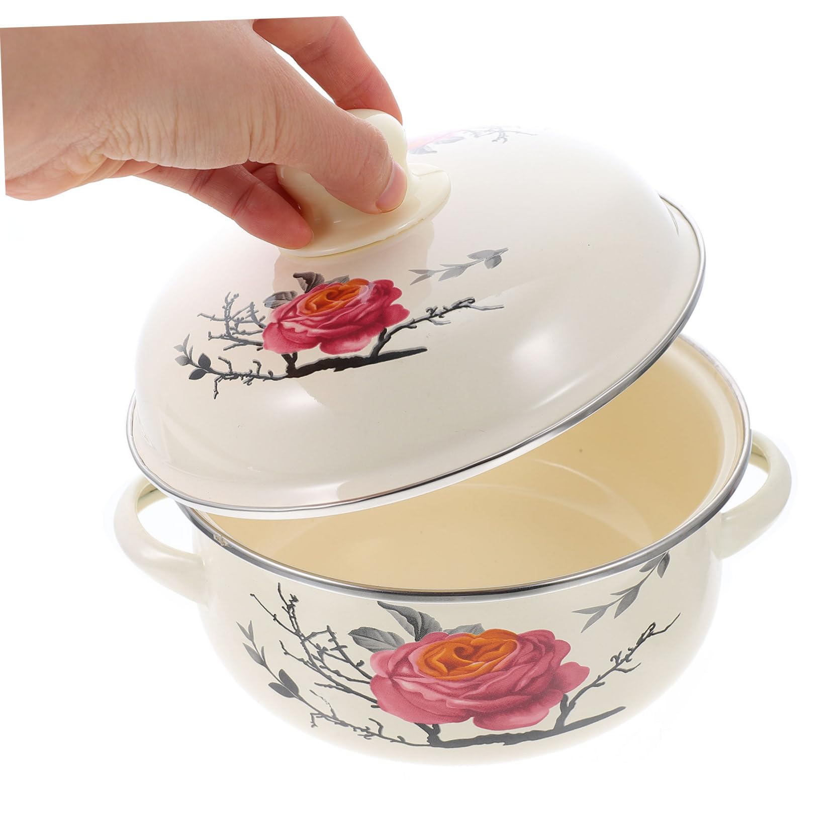 Kochtopf, Emaille-Auflaufform mit Deckel, Schmortopf mit Griff, Eintopf, Gewürzbehälter, Suppentopf, Beerenbehälter, Shabu-Shabu-Topf, Retro