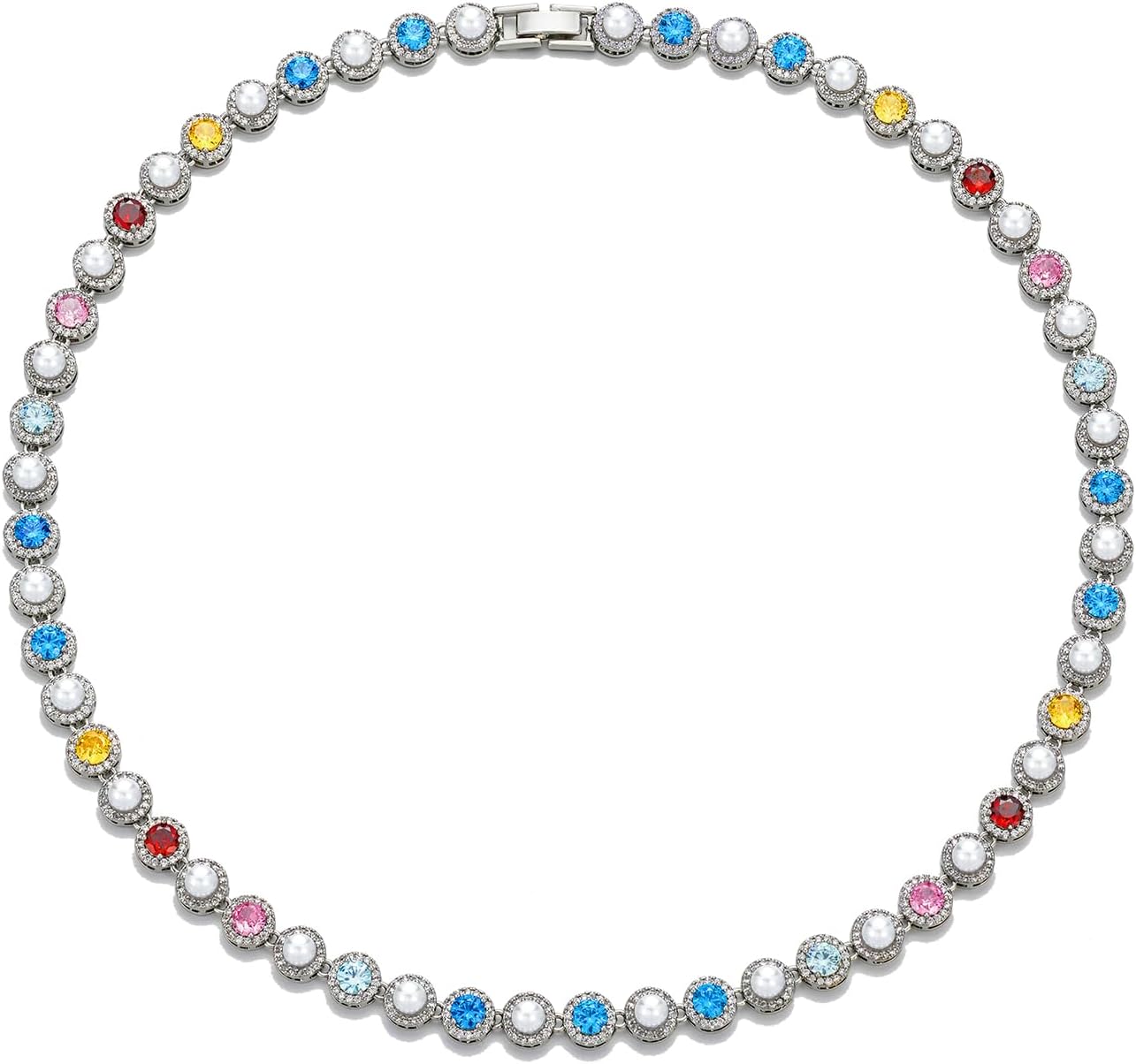 Tennis Necklaces for Men, Dainty 18K Gold Plated Diamond Tennis Choker Necklace Cubic Zirconia Chain with Emerald, Ruby, and Aquamarine Gemstones for Men Bride Birthday Wedding Valentine's Day Gifts