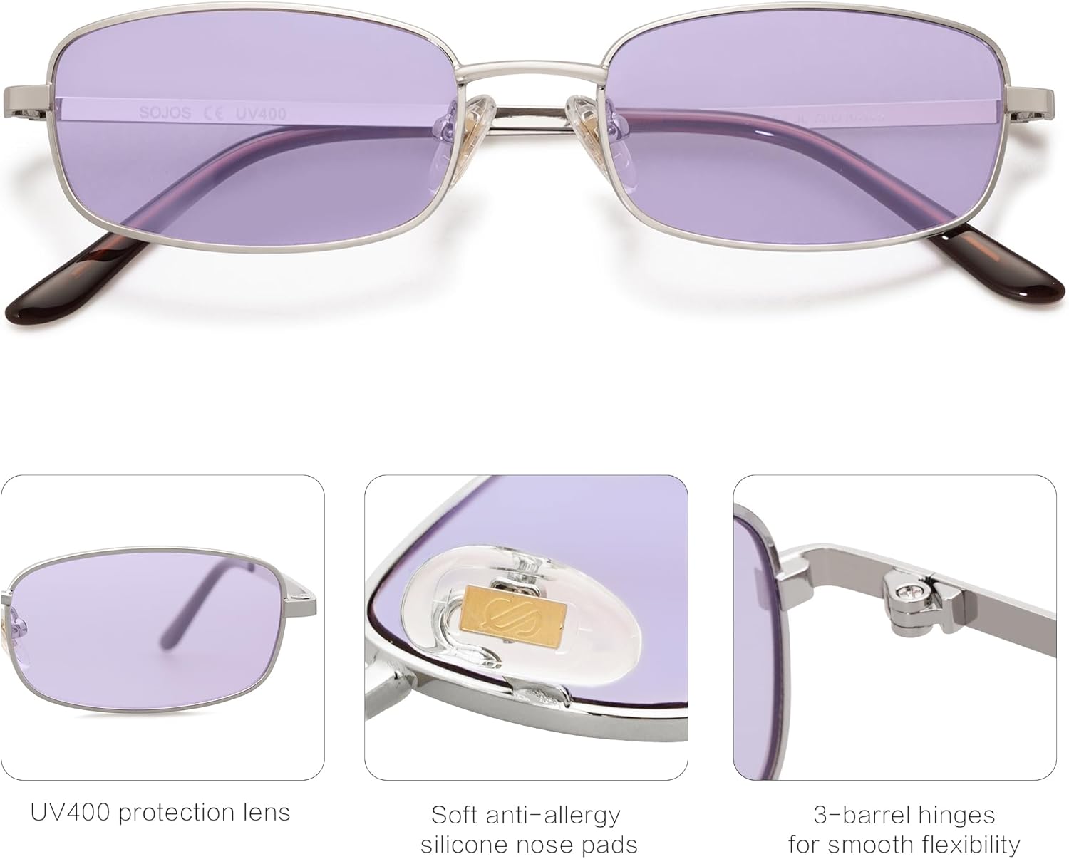 SOJOS Small Trendy Rectangle Sunglasses Womens Mens, Retro 80s 90s Y2k Chic Narrow Thin Skinny Sunnies SJ1187 - Image 2