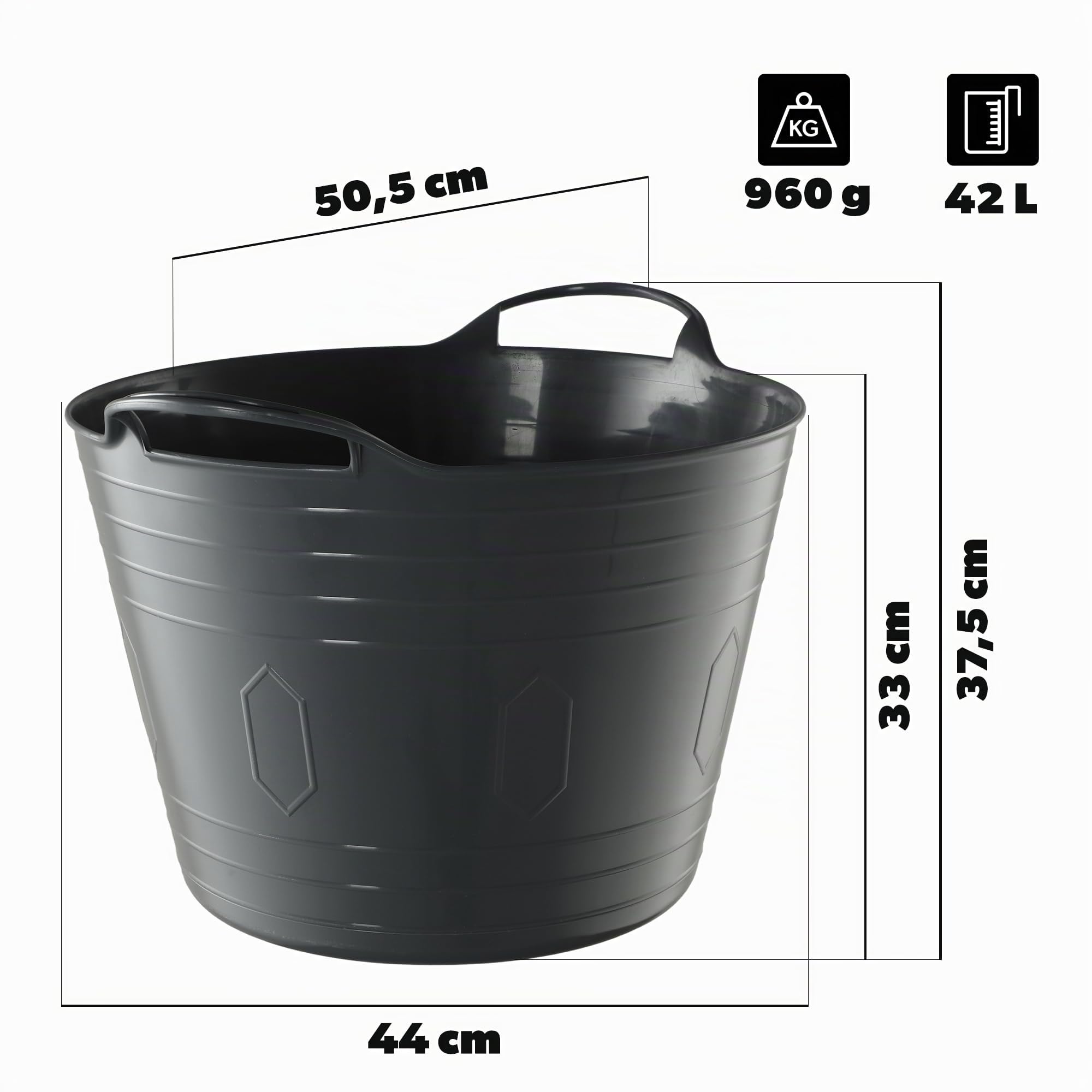 KADAX Cestino flessibile in plastica con manici – Multifunzione per biancheria, giocattoli, vestiti, rotondo e universale (grigio scuro, 42 L)