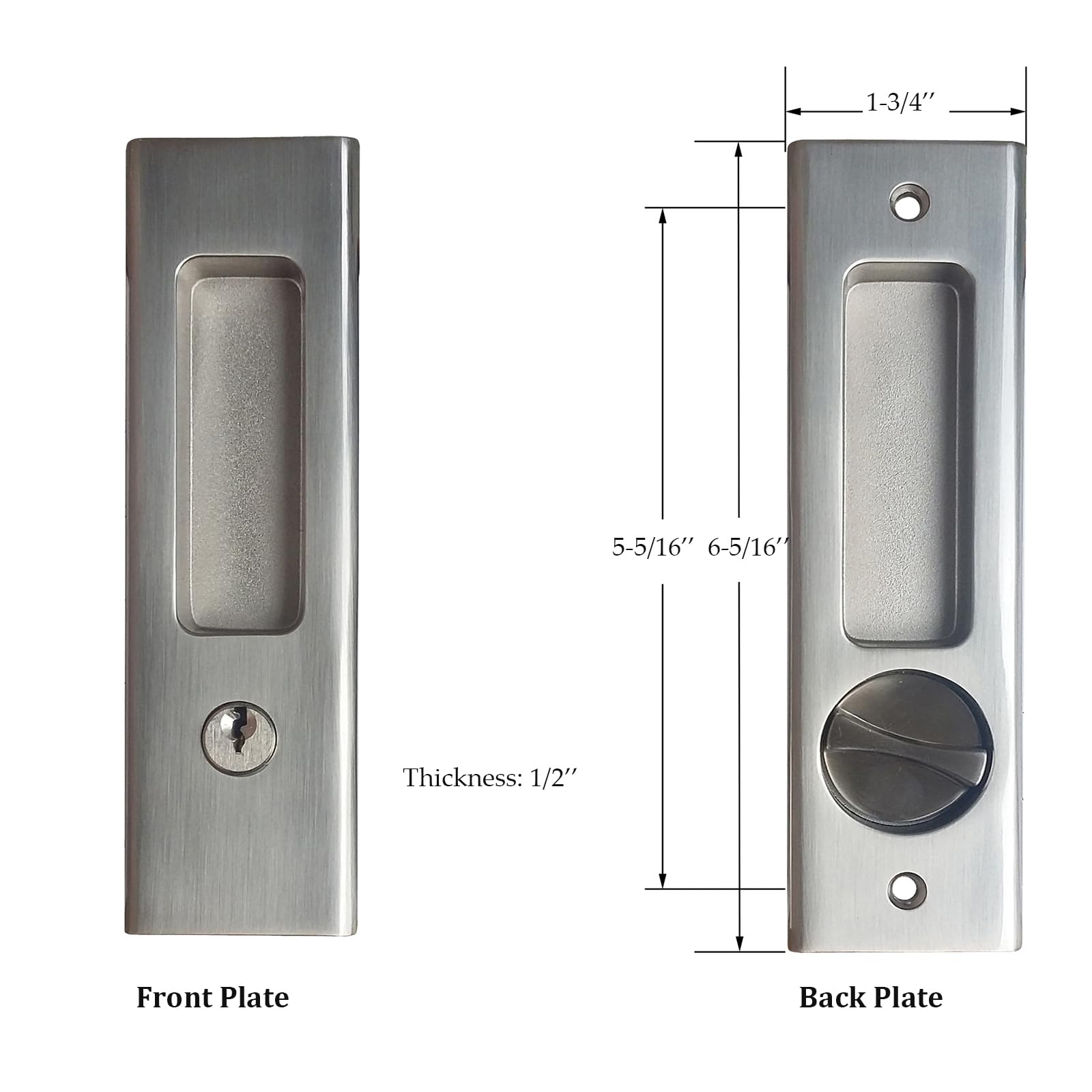 CCJH Cerradura de puerta corredera invisible empotrada con llaves para puerta de bolsillo, puerta de madera de granero, puerta interior, muebles de privacidad, herrajes plateados