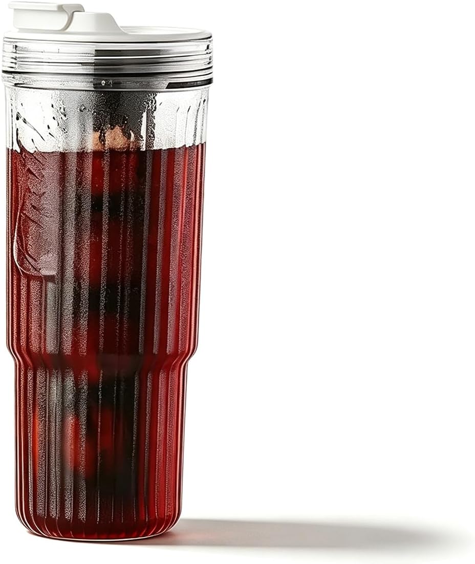 Bincoo Cold Brew Coffee Maker, Premium High Borosilicate Glass Cold Brew Cup, 400 Mesh Filter & Independent Coffee Channel, 600ml, Black/White (White)