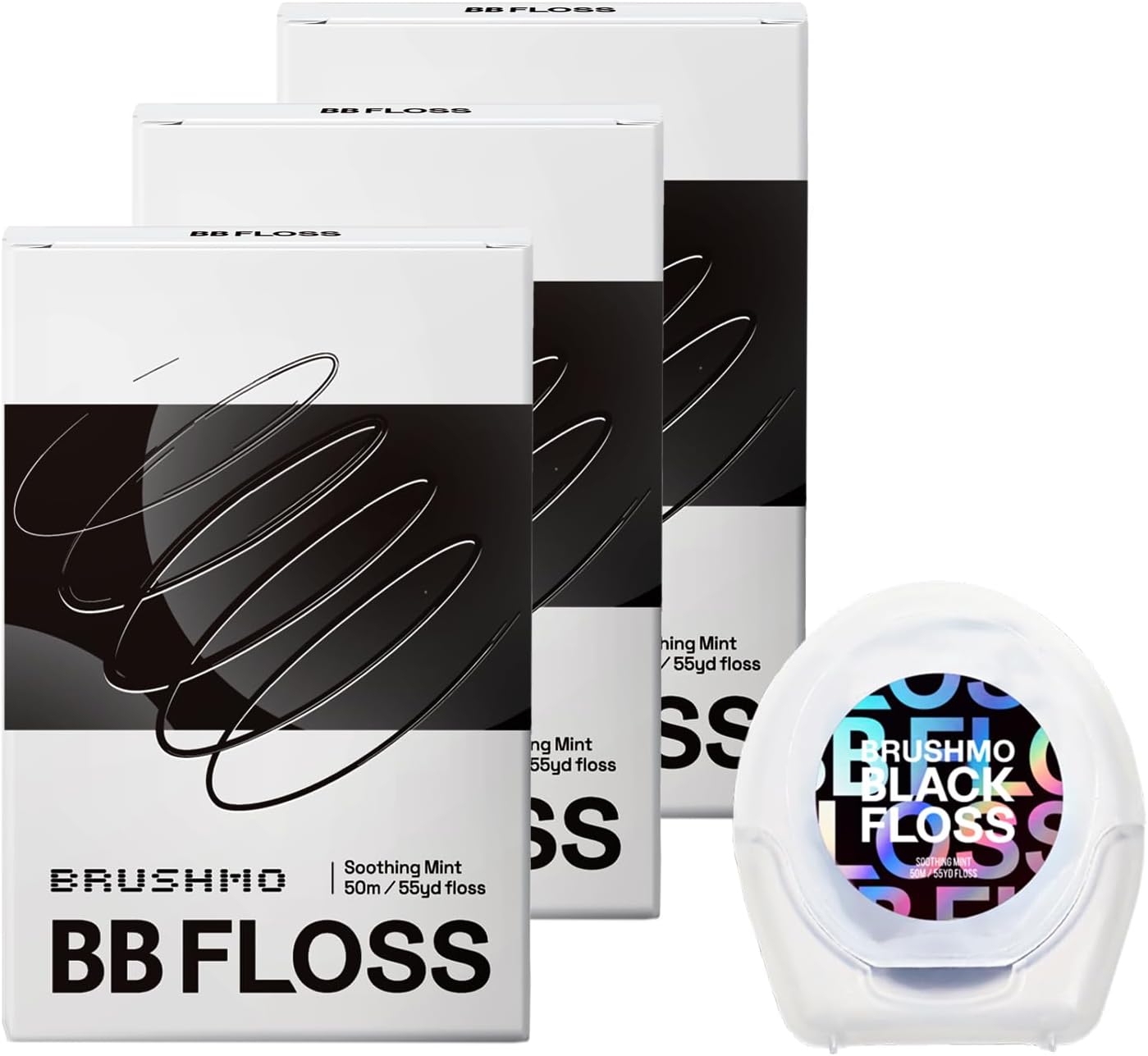Brushmo Black Floss (BBFloss) - Expanding Floss, Gum-Friendly Soothing Mint Dental Floss, Natural Vegan Wax to Remove Plaque from Teeth, Dentist Designed PTFE & PFAS Free Oral Care, 5 Spools, 275 yd