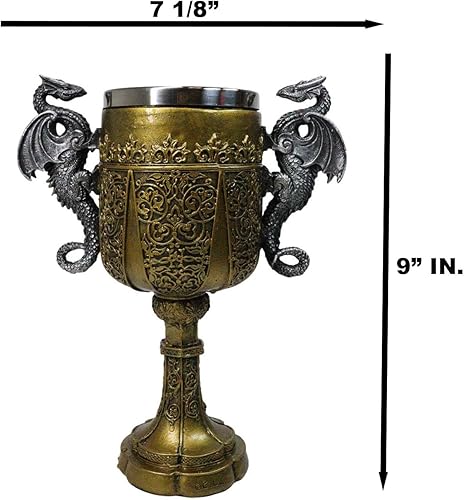 Miniatura 8 de Ebros Rey Decorativo Arturo Pendragon Santo Grial La Copa Dorada De La Vida Dragones Duales Beber Copa De Vino Cáliz Leyendas Arturo Ceremonial Copa