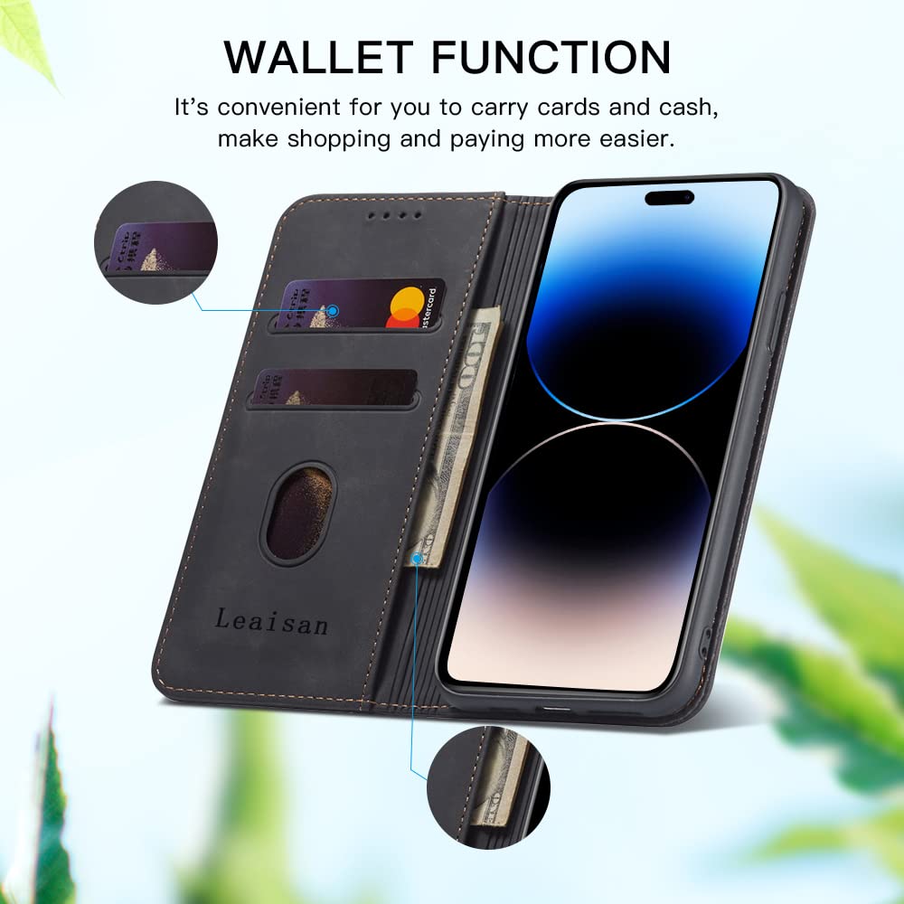Leaisan Leder Flip Case Für IPhone 14 Plus – Mit Ständer, Kartenfächern & Magnetverschluss, Stoßfest