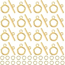 1 Box 60 Sets Toggle Clasps Ring and Bar Clasp Gold & 120Pcs Brass Open Jump Rings OT Toggle T-Bar Connectors Findings for Jewelry Making Supply DIY Crafts Necklace Bracelet Supplies