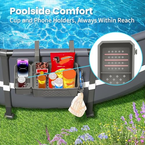 Pool Aufbewahrungskorb Set inklusive Kunststoff Pool Korb Pool Getränkehalter Hot Tub Zubehör Multifunktionales Pool Zubehör für Aufstellpool Schwimmbad Oberirdischen (Grey) – Bild 4
