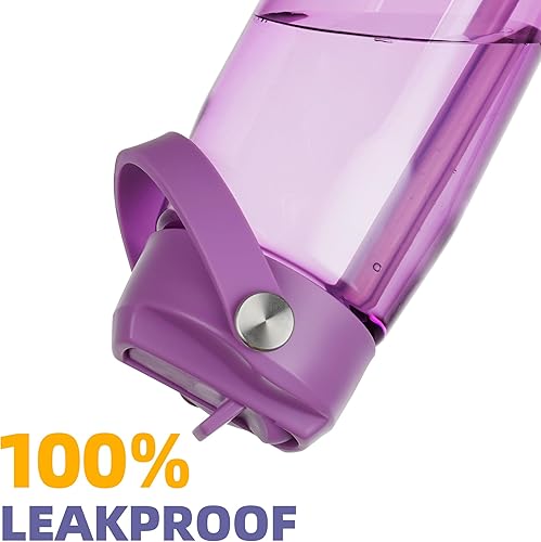 Miniatura 4 de OLDLEY Botella de agua de 32 onzas con popote, botella de agua deportiva a prueba de fugas con correa de transporte, botellas de agua grandes sin