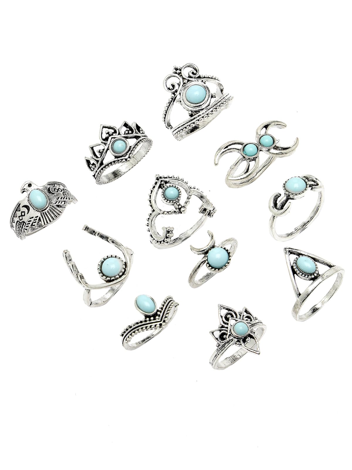 Scintillare By Sukkhi Latest Fashion Non Precious Base Metal Silver Oxidised Rhodium Plated Boho Midi Finger Ring for Women & Girls | Combo Set of 11 | Boho Midi Stackable Rings|CBR106773 (B0CQFVRZM8) Amazon Price History, Amazon Price Tracker