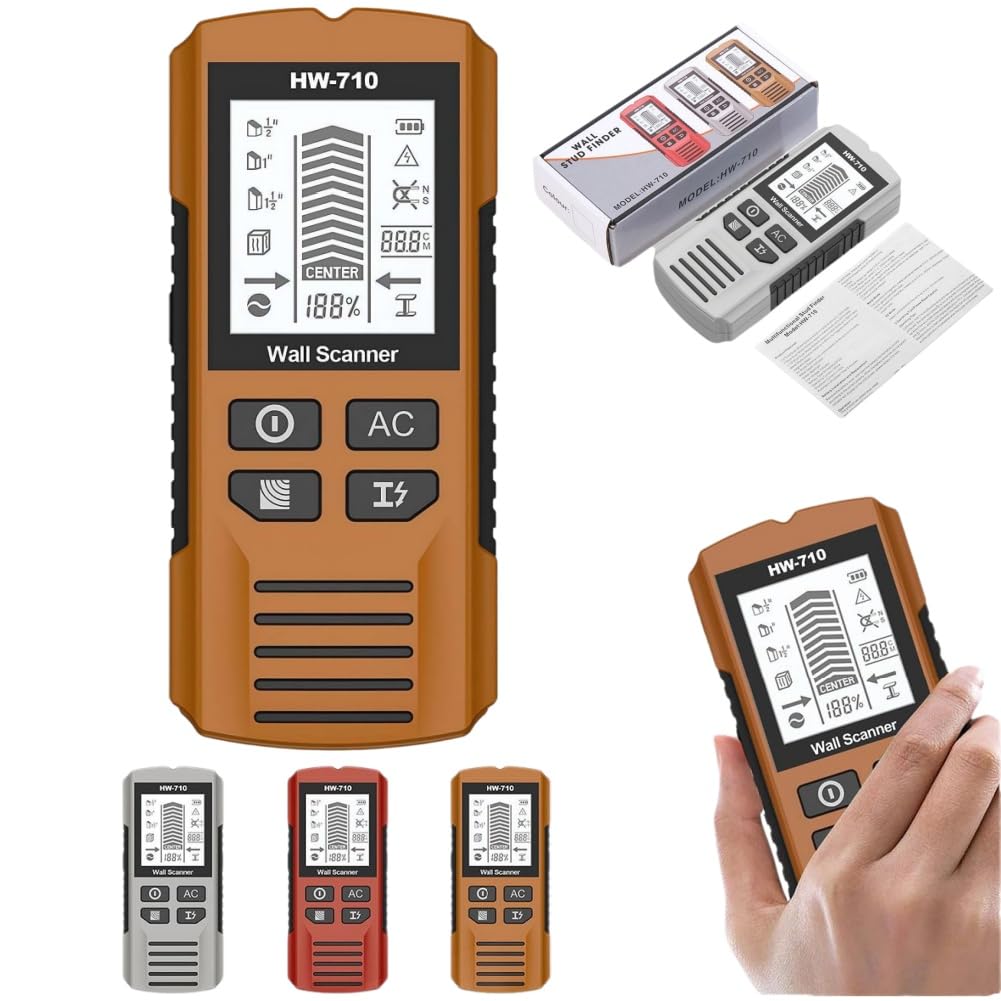 Multifunctional Handheld Metal & Wall Detector, 5 in 1 Stud Finder Tool, Portable Wire Pipe Power Scanner, HD LCD Display and Audio Alarm, for Detecting Metal, Cables, Wood