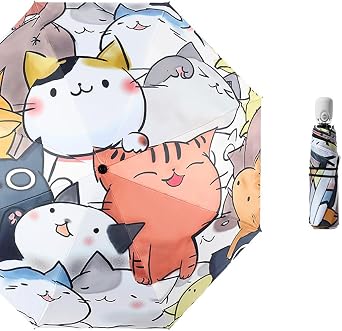 Sun Umbrella Cat Animal 3D Pattern Compact UPF 50 SPF 50 UV Protection Folding Umbrellas Small Umbrella for Women