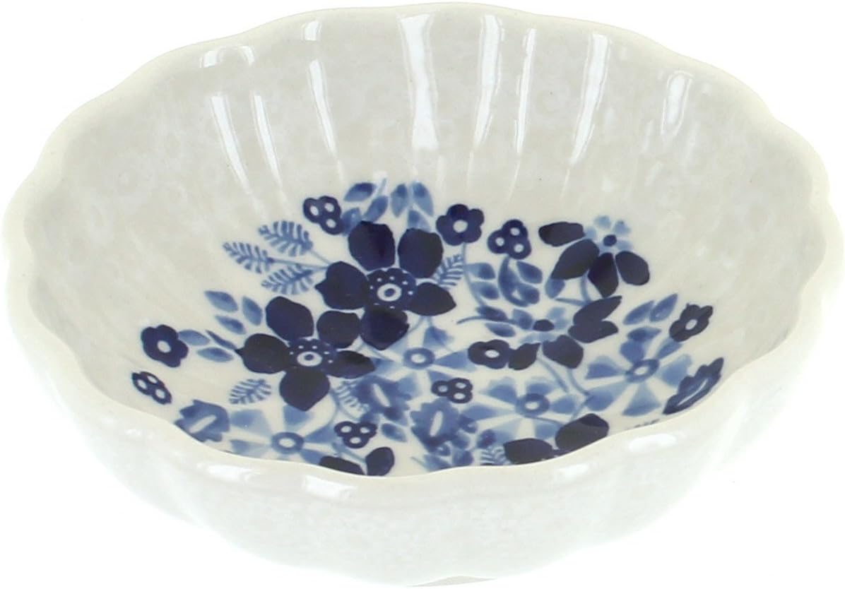 Blue Rose Polish Pottery - Blue Christiana Small Scallop Bowl - 4.5" Diameter - Unique Dish for Appetizers, Nuts, or Candy