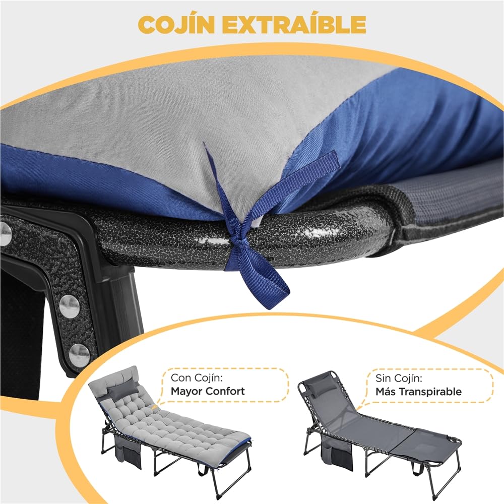 Yaheetech Cama de Camping Plegable con Colchón Extra Grueso,Cama Portatil Dormir con Almohada y Respaldo Ajustable en 5 Posiciones