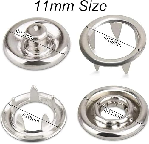 Miniatura 3 de Juego de 140 botones a presión de 0.374in, cierre de botón de acero inoxidable de 38 pulgadas, cierre de botón sin coser, para bricolaje, ropa de