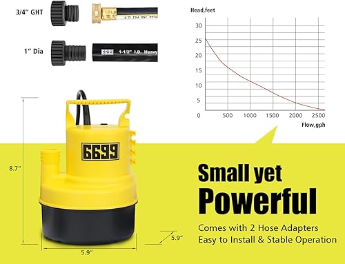 Miniatura 5 de 6699 Bomba de agua limpia de 13 HP, bomba sumergible portátil de 2100 GPH para piscina, jardín, estanque, sótano, con cable de alimentación de 16.5