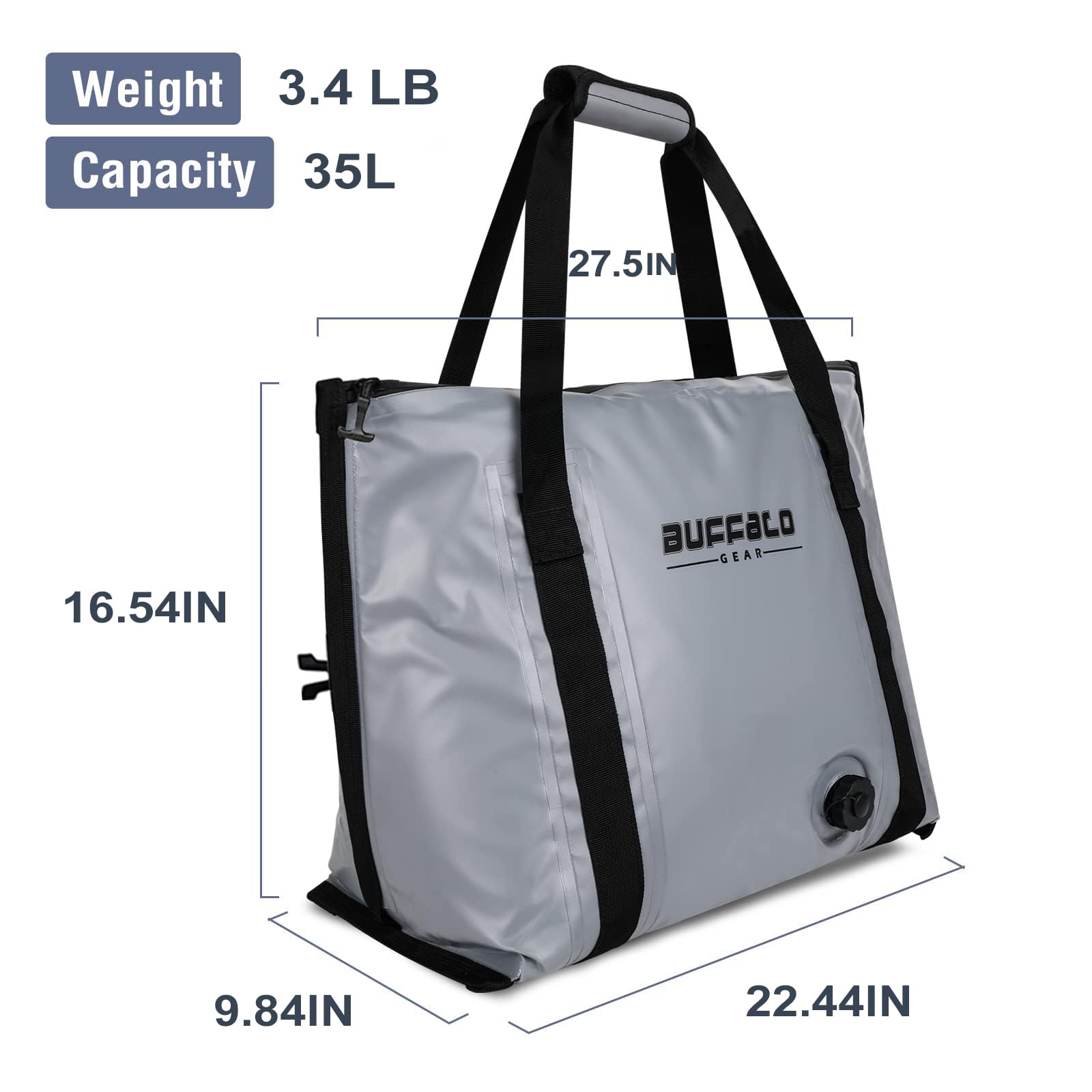 Buffalo Gear Isolierte Fischtasche Kühler Flacher Boden - 27,5QT 58QT Wasserdichte Fischtötungstasche, Angeltasche Auslaufsicher Fischkühler