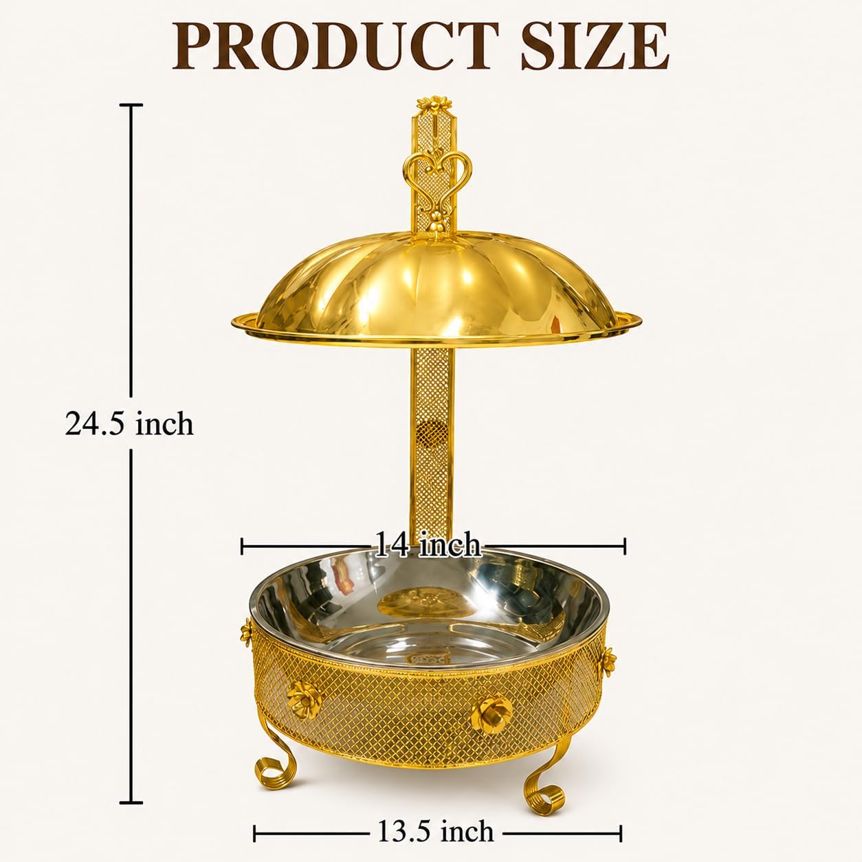 2 PCS Royal Gold Chafing Dish Buffet Set, 8L Round Server with Dome Lid, [Game Changer Maifanite-Coated], Parties Serve for Wedding, Birthday, Church Events, ETC Gold