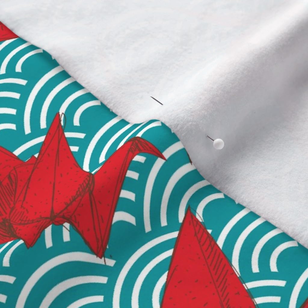 Spoonflower Fabric - Cranes Origami Scales Waves Sea Ocean Abstract Geometric Japanese Printed on Polartec(R) Fleece Fabric by The Yard - Sewing Blankets Loungewear and No-Sew Projects