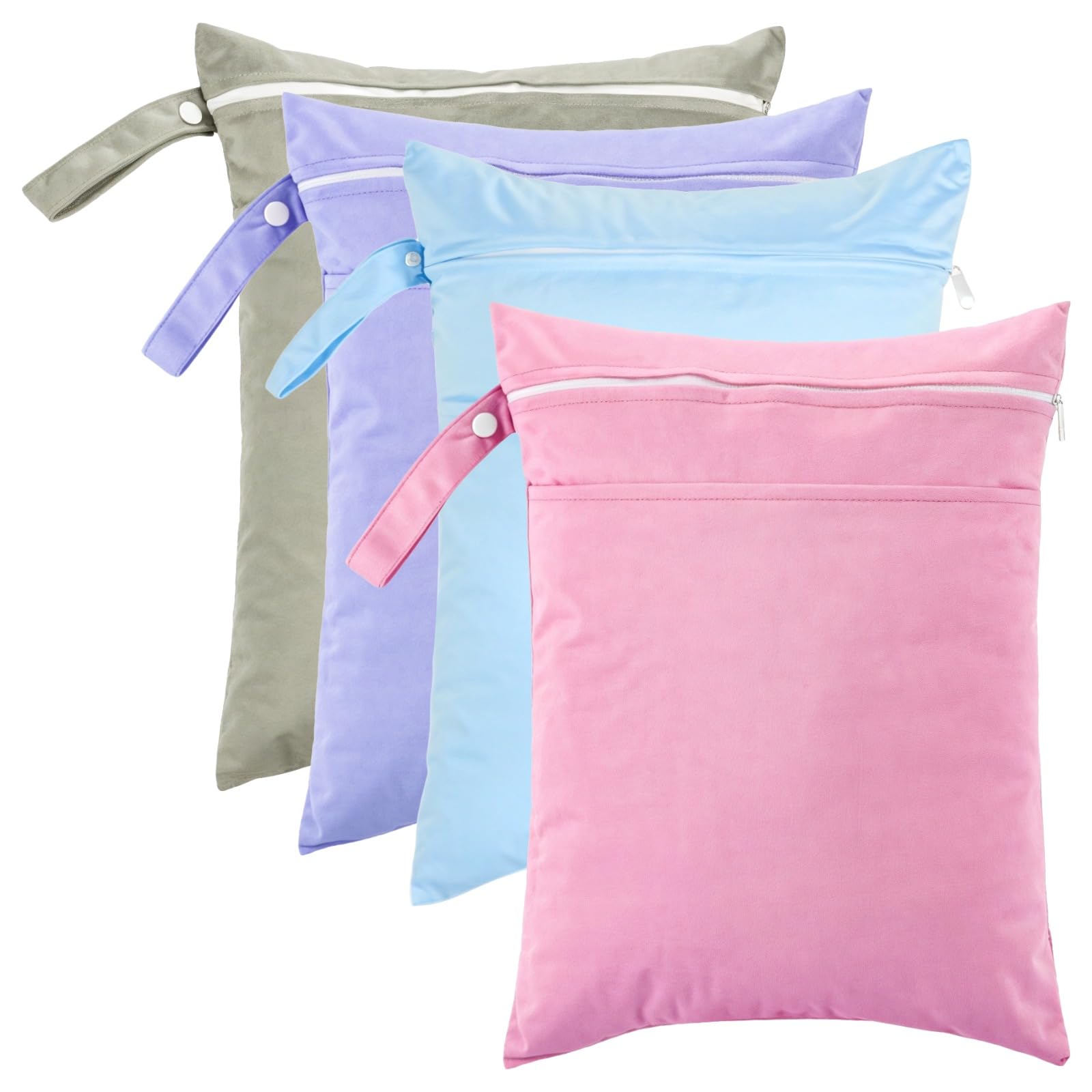 4 Stk. Wet Bags Set, Windeltasche mit Doppelreißverschluss, wasserdicht, 11,8 x 15,7 Zoll / 30 x 40 cm, Wet Bags mit Tragegriff, wiederverwendbare Wet Dry Bags für Stoffwindeln, Reise, Mehrfarbig