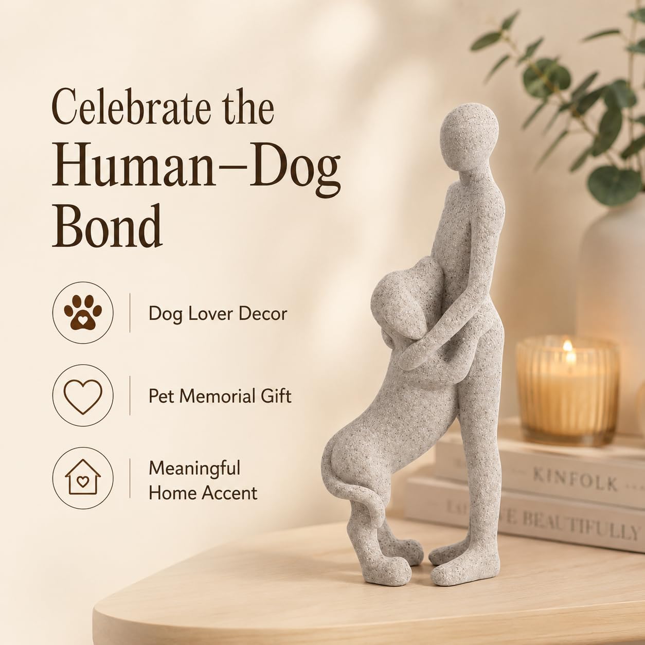 Scultura a forma di cane, decorazione per la casa, a forma di uomo e cane, decorazione per ufficio, soggiorno, camera da letto, casa, regalo di memoria per gli amanti degli animali (B)