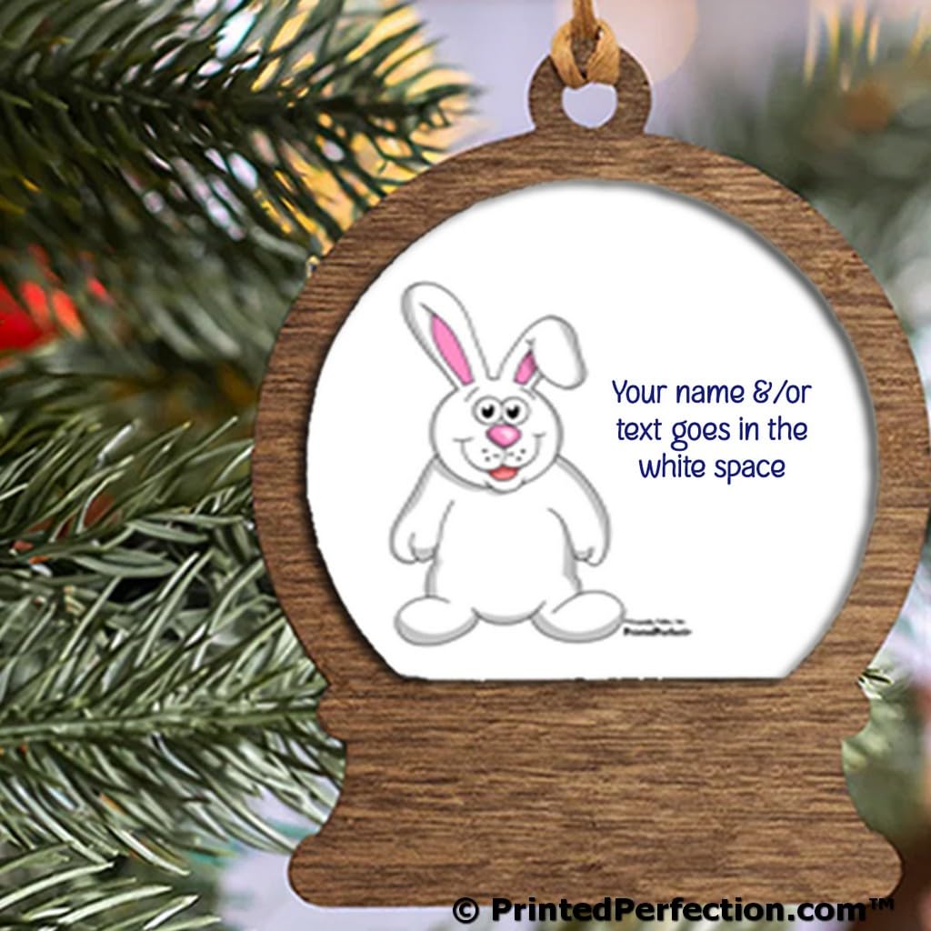 PrintedPerfection.com Personalized Bunny Rabbit Wooden Snow Globe Shaped Christmas Ornament