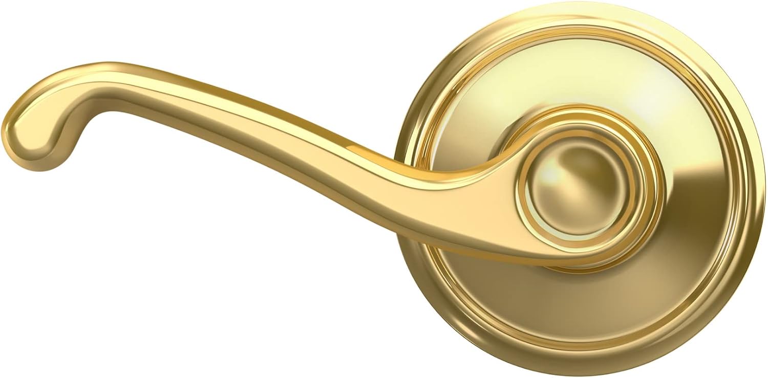 Schlage F10 FLA 605 Flair Door Lever, Hall & Closet Passage Lock, Bright Brass