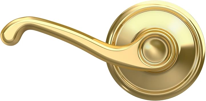 Schlage F10 V FLA 605 Flair Door Lever, Hall & Closet Passage Lock, Bright Brass