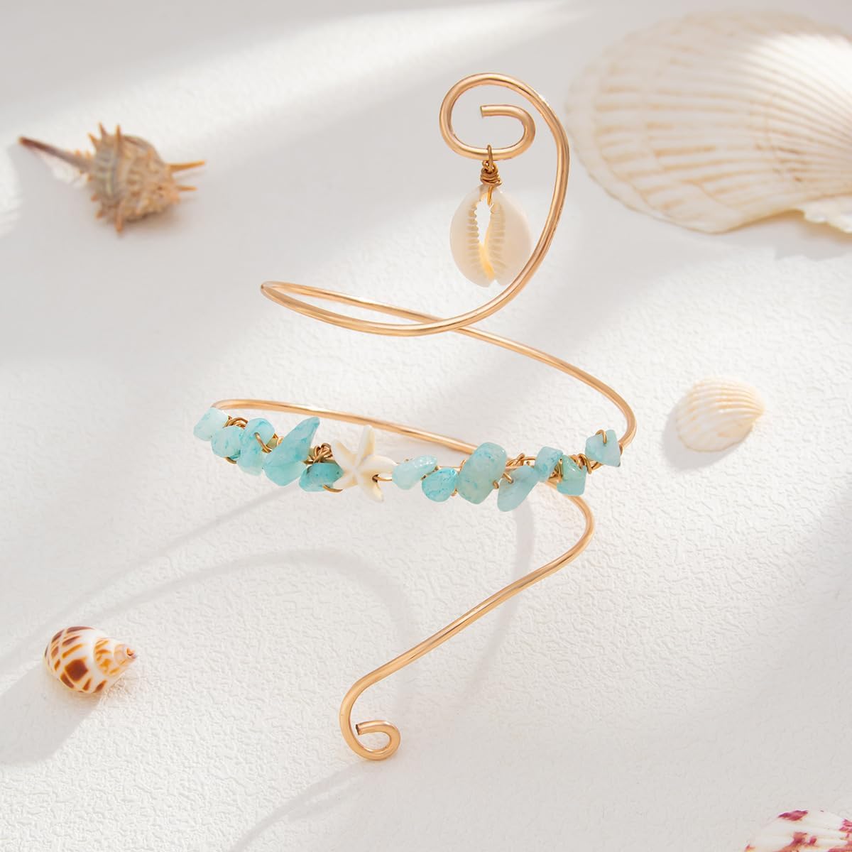 XAM Arm Cuff Upper Arm Bracelet for Women Adjustable Flower Sea Shell Leaf Feather Open Upper Arm Bangle Bracelet Boho Summer Holiday Jewelry - Image 3