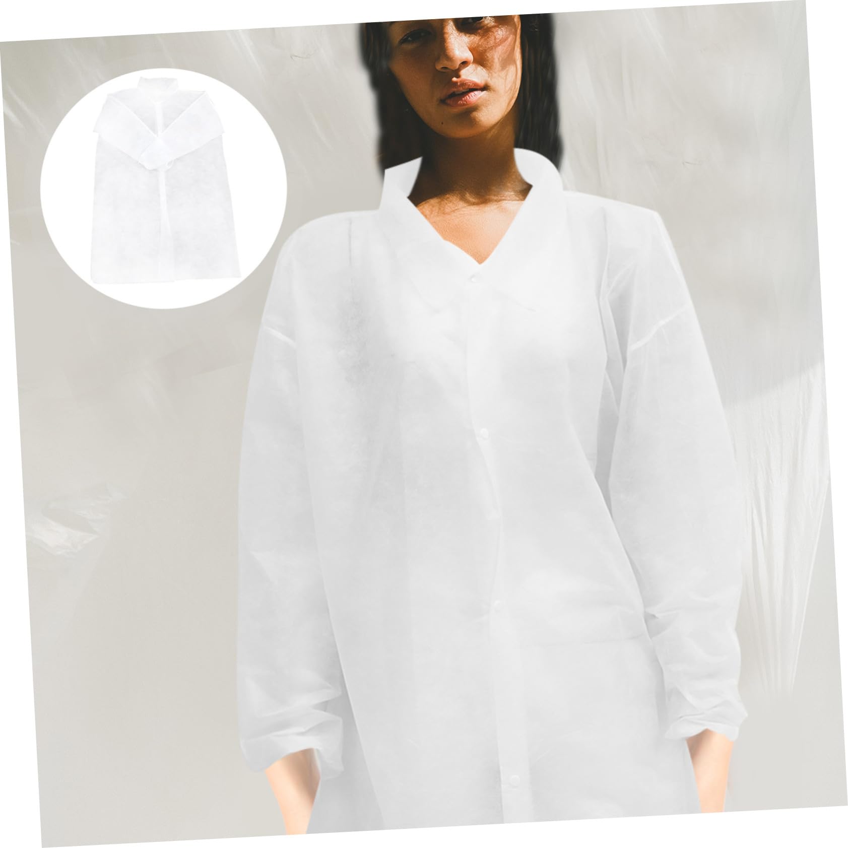 GALPADA Lab Coat Monouso Bianco Non Tessuto, Facile da Indossare e Togliere, per Manutenzione e Lavorazione Alimentare, Confezione da 10 Pezzi Stile Casuale