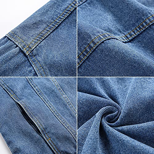 Image of PRIJOUHE Denim Jacket For Men Casual Loose Fit Jean Jackets Long Sleeve Button Down Trucker Coat Distressed Outerwear
