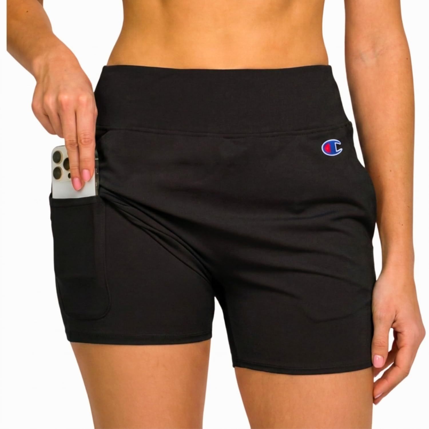 champion high waisted swim shorts for women – 5" tummy control beach board shorts with liner, quick dry swimsuit trunks