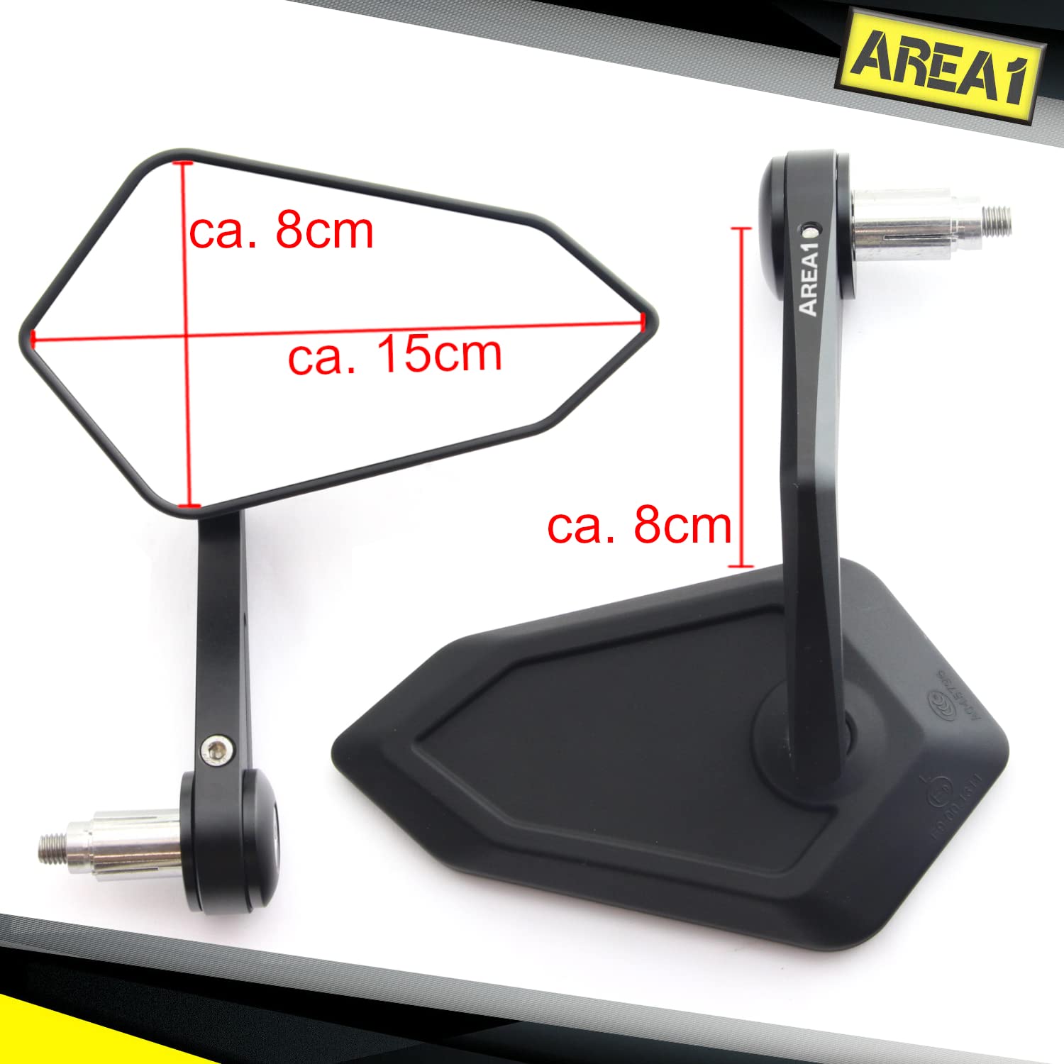 Area1 universal Motorrad Lenkerendenspiegel Rückspiegel Paar e-geprüft kompatibel mit Duke SMC/R MT07 MT09 MT125 Z900 Z650 Z500 Z125 (ohne Kappe)
