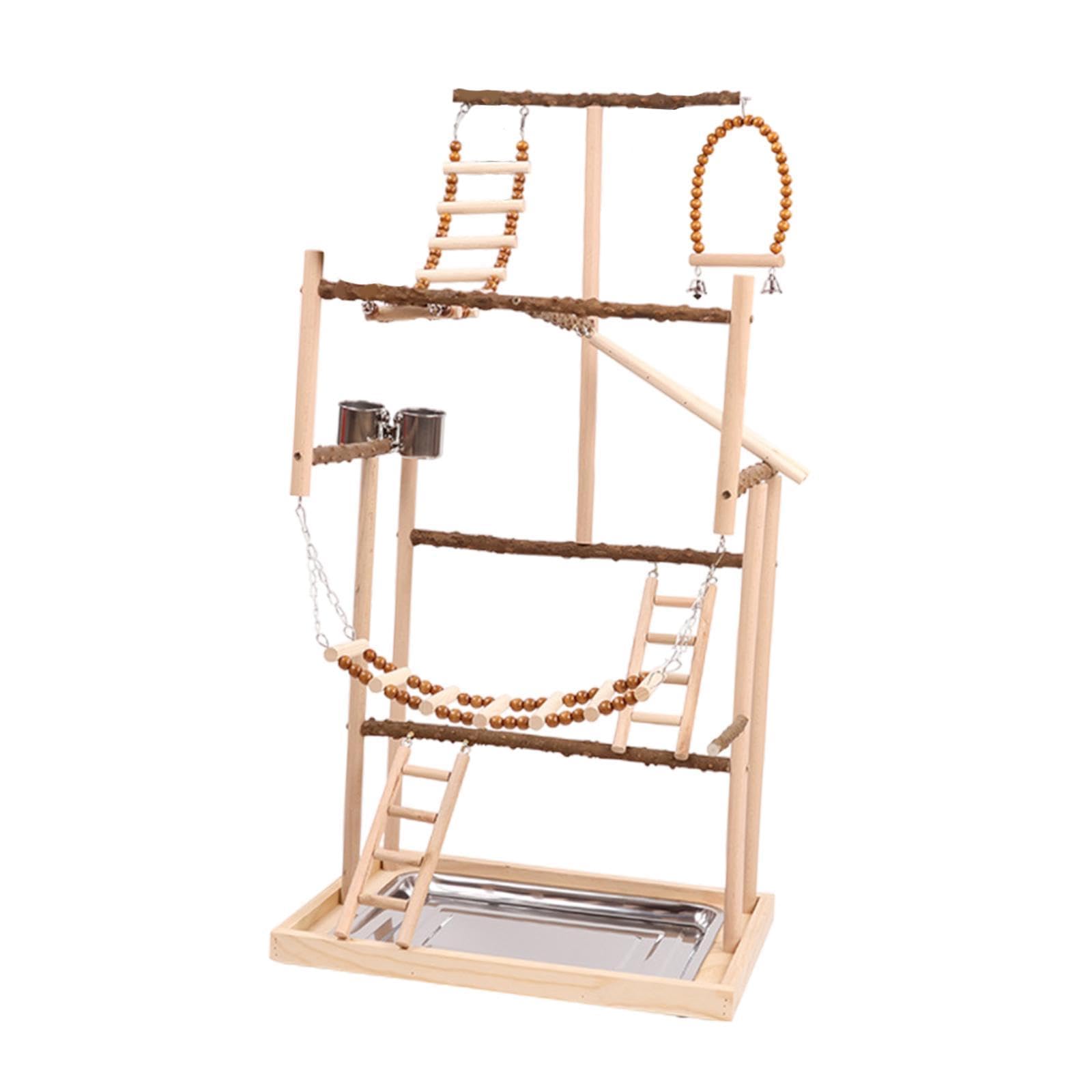 Gimnasio para Pájaros, Percha de Madera, Juguete de Ejercicio, Parque de Juegos para Loros, Corral de Madera con Percha para