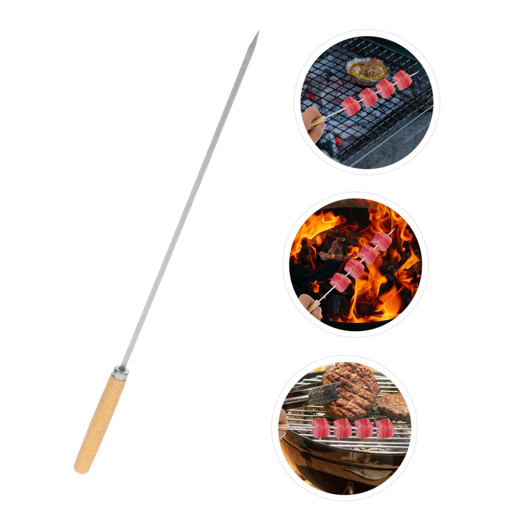 UKCOCO 50 Spiedini Barbecue in Acciaio Inossidabile Manico in Legno, Resistenti alle Alte Temperature, per Grigliate di Carne e Verdure in Grandi Feste