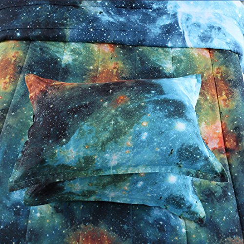 Uxcell Full/Queen Size Galaxies Blue Comforter Sets - 3D Outer Space Themed - All-Season Down Alternative Quilted Duvet - Reversible Design- Includes 1 Comforter, 2 Pillowcases #TOP7